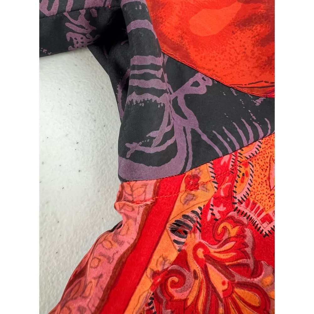 Chicos Womens Size 1 US M Silk Patchwork Paisley Button Down Shirt Red Black - Picture 6 of 11